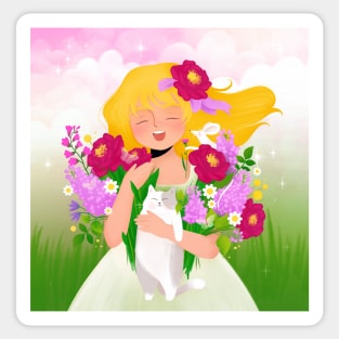 Happy country girl with flowers and friends Sticker